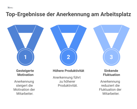 Infografik, die informelle und formelle Anerkennung am Arbeitsplatz gegenüberstellt und deren positive Auswirkungen auf Motivation, Produktivität und Fluktuation zeigt. 