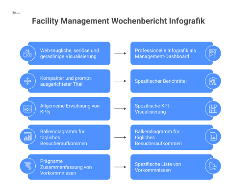 Management-Dashboard als Infografik mit KPIs zu Besuchern, einem Balkendiagramm des täglichen Aufkommens und einer Liste von Vorkommnissen.